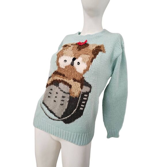 Majestic International Vintage 80's Wool Blend Blue Kitten Sweater Medium - Picture 4 of 9